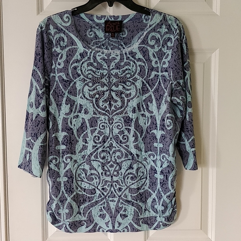 French Blue 3/4 Sleeve Bling Shirt